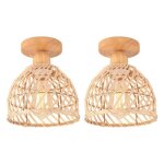 Elektrah 2pcs r�tro plafonnier en bois et bambou lustre industriel e27 luminaire abat - jour design spirale ...