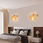 Elektrah 2x applique murale vintage 20cmlampe murale retro r�glable en bois et rotin luminaire applique ...