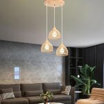 Elektrah 3lampes lustre suspension cagemoderne lampe de plafond industriel en bois et bambou abat - jour ...