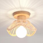 Elektrah plafonnier vintagemoderne lampe de plafond industriel abat - jour en rotin et bois lustre r�tro ...
