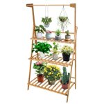 Elifuzhg porte plante suspendue bambou �tag�re plante pliable de 3 niveaux - avec perche - int�rieur ...