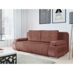 Elio - canap� 3 places convertible - avec coffre - en velours et velours c�tel� - rose