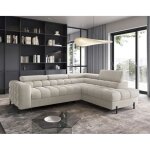Elisa - canap dangle droit 5 places convertible avec coffre et ttires rglables en tissu bouclette ...