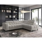 Elisa - canap dangle droit 5 places convertible avec coffre et ttires rglables en tissu bouclette ...
