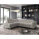 Elisa - canap� dangle gauche 5 places convertible avec coffre et t�ti�res r�glables en tissu bouclette ...