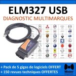 Elm327 obd2 by mister diagnostic avec cable usb interface de diagnostique obd ii pour pc + logiciel ...