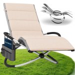Eloneo chaise longue � bascule relax avec coussin cr�me et poche lat�rale transat jardin ext�rieur 180 ...