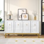 Elvmi buffet 4 portes laqu� blanc - bahut avec poign�es dor�es et pieds m�tal dor� mdf rangement raffin� ...