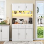Elvmi buffet de cuisine haut - vaisselier avec led multicolores et commande app 6 portes et 3 tiroirs ...