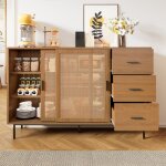 Elvmi buffet - meuble � portes coulissantes et �tag�res r�glables bahut rustique rangement salle � manger ...