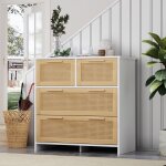 Elvmi commode 4 tiroirs - meuble de rangement en rotin avec poign�es - design naturel pour chambre salon ...