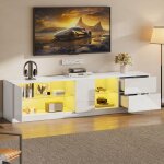 Elvmi meubles tv avec 2 tiroirs et led - buffet bas haut brillant en mdf et verre tremp� design moderne ...