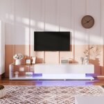 Elvmi meuble tv moderne 170 cm avec lumi�re led variable et cloisons vitr�es panneaux mdf r�sistants ...