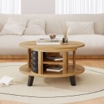Elvmi table basse pivotante moderne avec rangement cach� ronde panneaux de particules naturel 852x80x452 ...