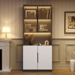 Elvmi vitrine moderne avec led meuble de rangement avec portes vitr�es et biblioth�que armoire de collection ...
