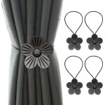 Embrasses � rideaux - lot de 4 - noir - magn�tiques - motif fleurs vintage - 40 cm