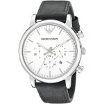 Emporio armani homme 46mm bracelet cuir noir quartz cadran blanc montre ar1807