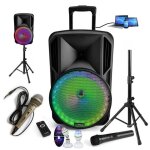 Enceinte sono 800w portable + usb mp3 + sd + bluetooth + 2 micros + 2 jeux de lumire pa dj sono sport ...