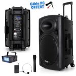 Enceinte sono dj karaok - ibiza sound - port15vhf - bt - 800w - bluetooth - 2 micros sans fil