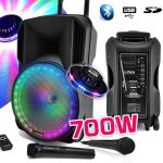 Enceinte sono dj party karaoke 700w portable sur batterie 2 micros disco mobile 12 � led rgb usb - micro ...