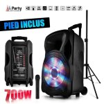 Enceinte sono mobile amplifiée 700w 12 led / usb / bt / sd / fm + micro sans fil + pied party12 Enceinte sono mobile amplifiée 700w 12 led / usb / bt / sd / fm + micro sans fil + pied party12