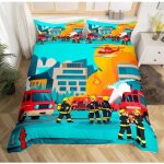 Enfants pompiers th�me housse de couette 140x200cm gar�ons filles pompier ensemble de literie pompier ...