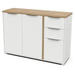 Enfilade access - 3 portes + 2 tiroirs - dcor chne hamilton et blanc - l 1215 x p 396 x h 856 cm - ...