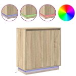 Enfilade de rangement beige - lemon� buffet bahut led - ch�ne sonoma - 71x345x75cm - bois ding�nierie ...