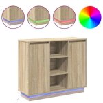 Enfilade de rangement beige - lemon� buffet led - ch�ne sonoma - 90x32x75cm - bois ding�nierie 589 - ...