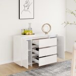 Enfilade de rangement blanc - lemon� buffet et 3 tiroirs - blanc brillant - 120x41x75cm - bois ing�nierie ...