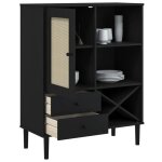 Enfilade de rangement noir - lemon� buffet senja aspect rotin noir 90x40x112cm - bois massif de pin 635 ...