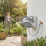 Enrouleur tuyau arrosage mural 20 + 2 m x � 15 mm d�vidoir de tuyaux deau portable buse � 2 modes gris ...