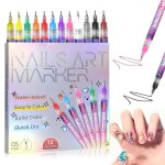 Ensemble de 12 stylos pour nail art stylos vernis � ongles 3d � s�chage rapide de 05 mm marqueurs / graffiti ...
