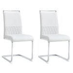 Ensemble 2 chaises salle � manger modernes - dossier pu cuir synth�tique et lin - structure m�tal chrom� ...