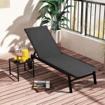 Ensemble 2 pi�ces mobilier dext�rieur costway chaise longue en tissu table basse en verre tremp� dossier ...