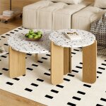Ensemble de 2 tables basses effet terrazzo scandinave table basse gigogne modulable salon ronde avec ...