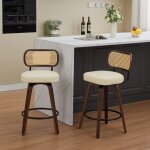 Ensemble de 2 tabourets de bar hauteur comptoir - lot de 2 chaises en rotin - 56x43x90 cm - tabourets ...
