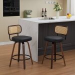 Ensemble de 2 tabourets de bar hauteur comptoir - lot de 2 chaises en rotin - 56x43x90 cm - tabourets ...