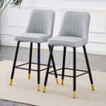 Ensemble de 2 tabourets bar moderne 100 cm de hautsimili cuir gris dossier - pieds noirs avecn finitions ...