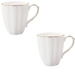 Ensemble de 2 tasses  th  caf en porcelaine dor blanc  paroi fine et bord dor