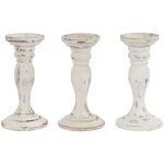 Ensemble de 3 chandelier bougeoirs porte - bougie style vintage 24 en bois blanc vieilli