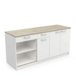 Ensemble de 3 meubles bas de cuisine avec plan de travail couleur ch�ne / blanc mat - largeur 180 x profondeur ...
