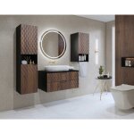Ensemble de 3 meubles de salle de bain king ? ch�ne fonc� et noir - 60 cm