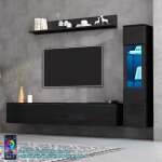 Ensemble de 3 murale tv suspendu 180 cm avec �clairage led �tag�re murale armoires meuble bas tele noir ...