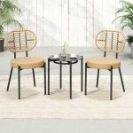 Ensemble 3 pcs table et chaises de jardin costway fauteuils en r�sine tress�e pe table basse en verre ...