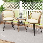 Ensemble 3 pcs table et chaises de jardin ext�rieur costway en r�sine tress�e pe table basse � 2 niveaux ...
