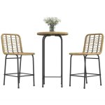 Ensemble 3 pices outsunny 1 table haute ronde design bohme + 2 tabourets ronds avec repose - pied en ...