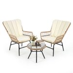 Ensemble 3 pi�ces table et chaise de jardin costway table basse en verre tremp� mobilier d?ext�rieur ...