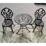 Ensemble 3 pi�ces table et chaises de jardin costway cadre en aluminium moul� table avec trou pour parasol ...