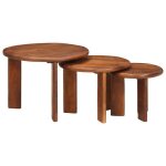 Ensemble 3 tables basses gigognes en bois de manguier massif miel - carr�es 54x54x40 cm